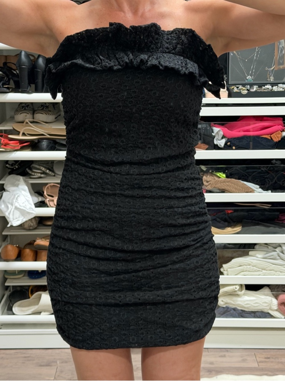 Black Off-Shoulder Ruffle Lace Dress